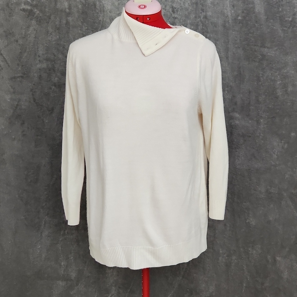 Josephine Chaus Ivory Mock Turtleneck Sweater Button Shoulder XL